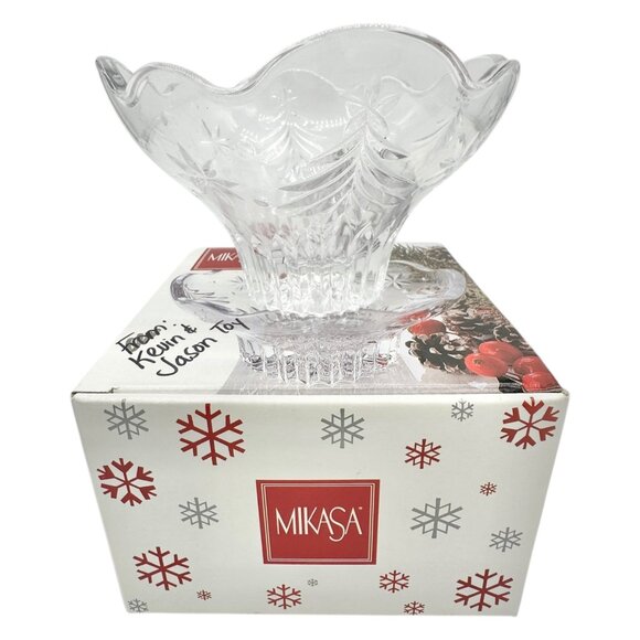 Mikasa Christmas Night Footed Bowl Clear Crystal WY601/810 Holiday Gift Boxed - Picture 1 of 6